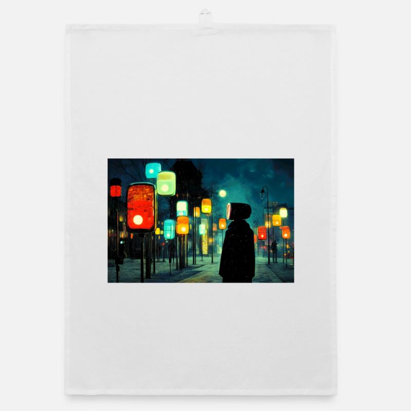 Night lamp path in neon light Ampelmännchen Organic dish towel