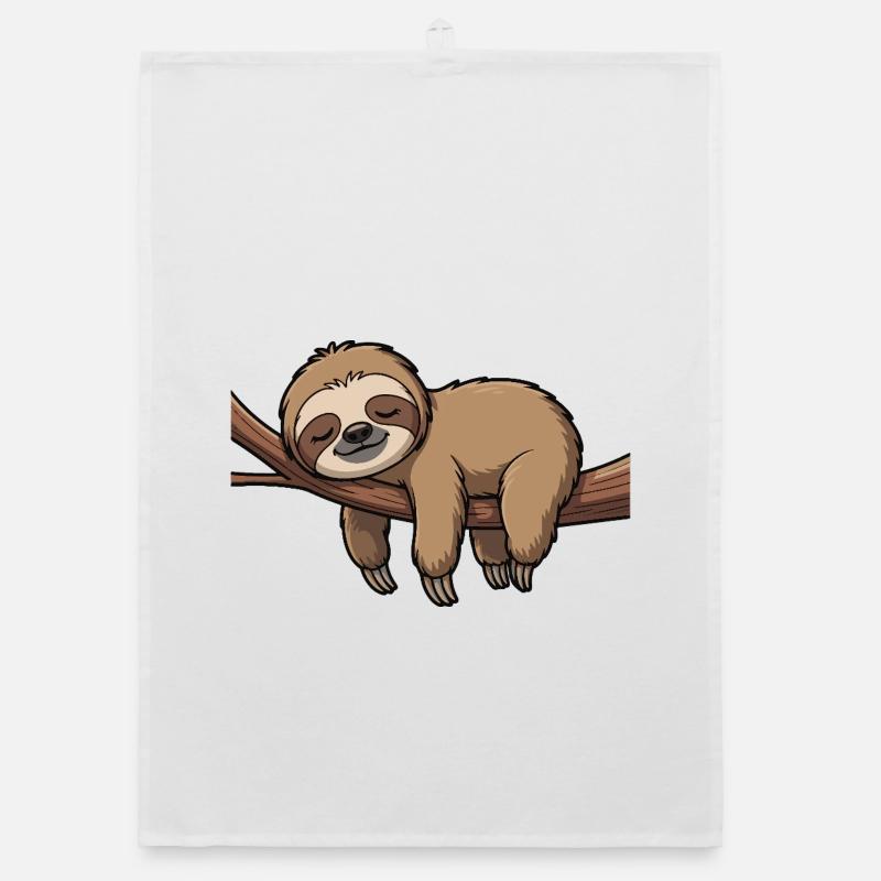 Sleeping sloth on branch Organic dish towel