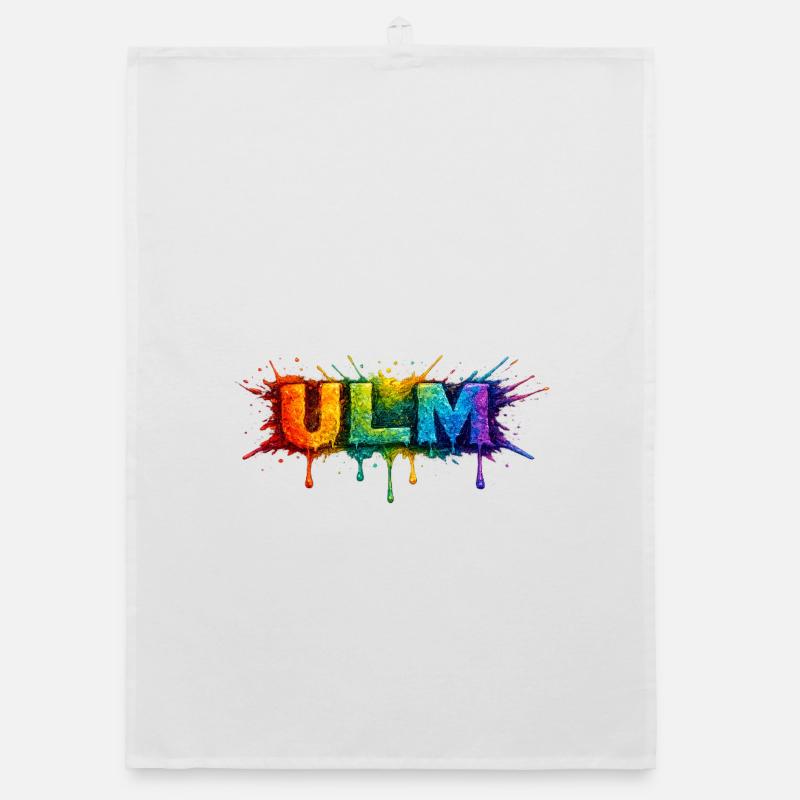 Regenbogenfarben ULM Schriftzug Organic Geschirrtuch