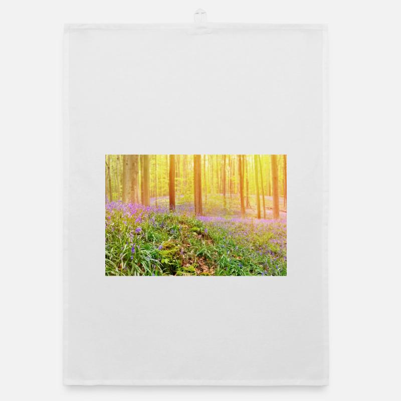 Lumière de la forêt de jacinthes bleues baignée de soleil - Torchon bio - blanc