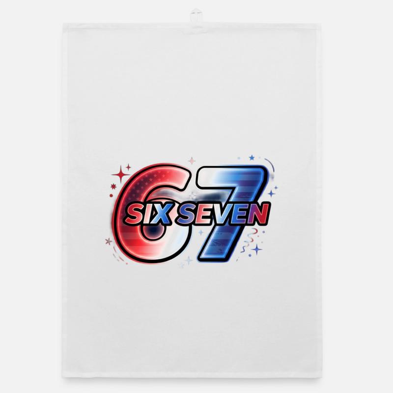 67 Neon – Red Blue Star Design Organic dish towel