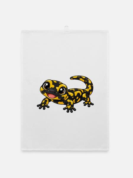 Salamander Kawaii Style – Süßes Amphibienmotiv - Organic Geschirrtuch - Weiß - Vorne