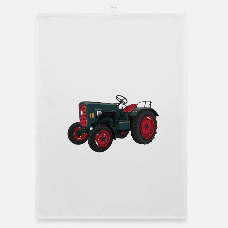 Grüner Retro Schlepper Illustration Organic Geschirrtuch