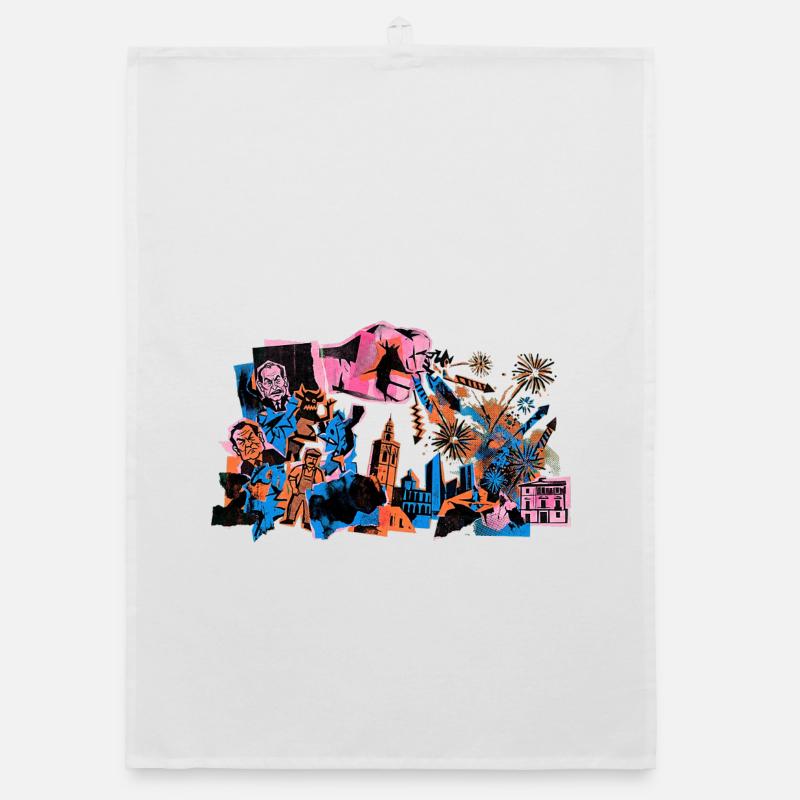 Fallas De Valencia Fireworks Risograph Organic dish towel