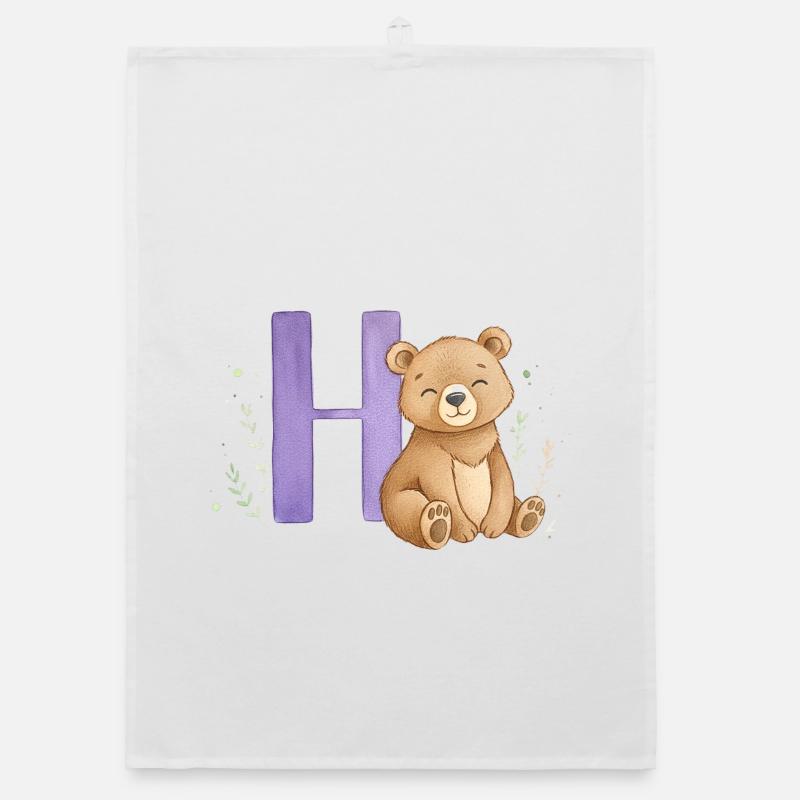 Cuddly bear on the letter H Organic dish towel