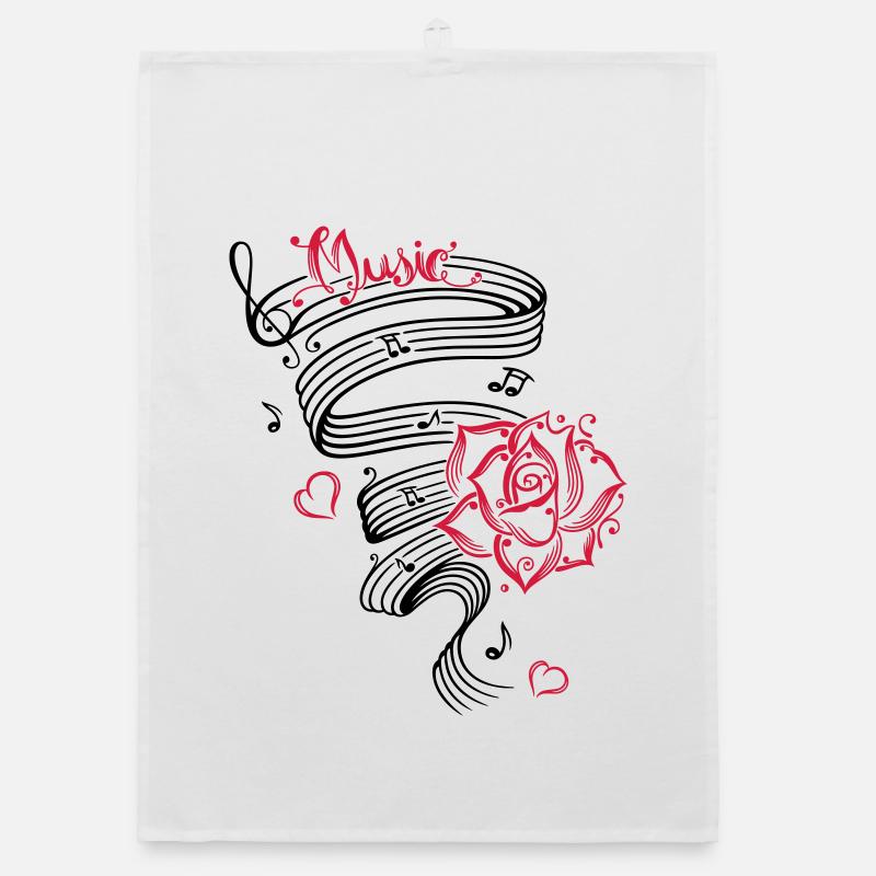 Notes musicales avec musique et fleur. - Torchon bio - blanc