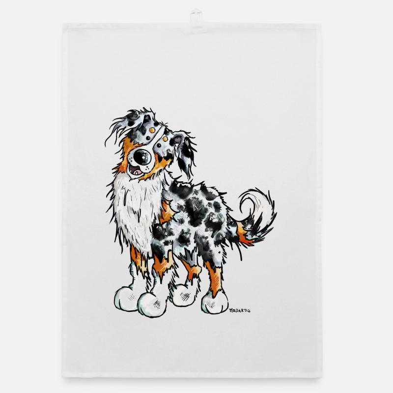 Witziger Australian Shepherd - Organic Geschirrtuch - Weiß