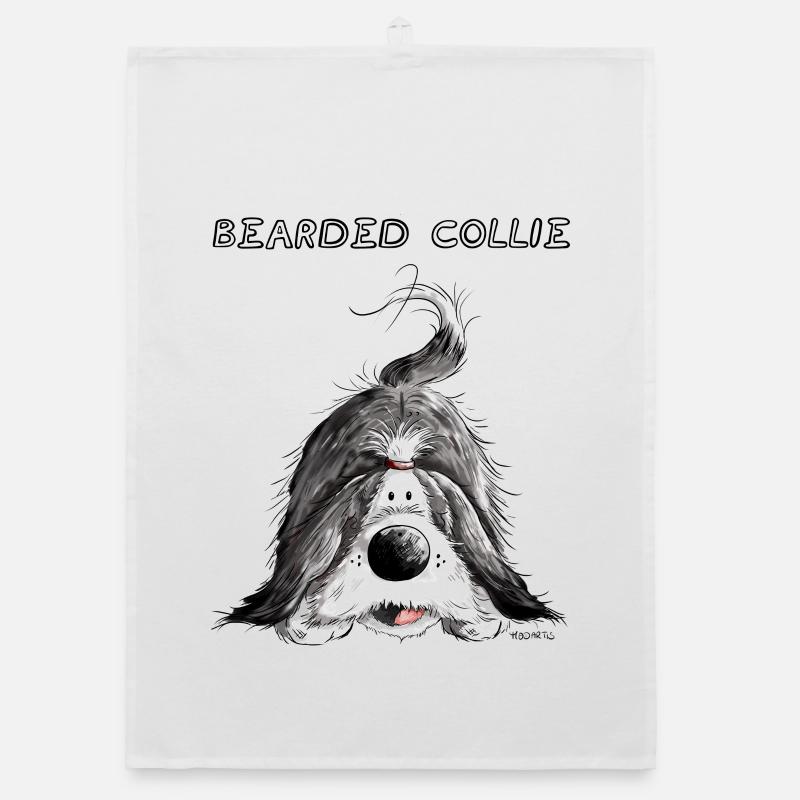 Verspielter Bearded Collie - Organic Geschirrtuch - Weiß