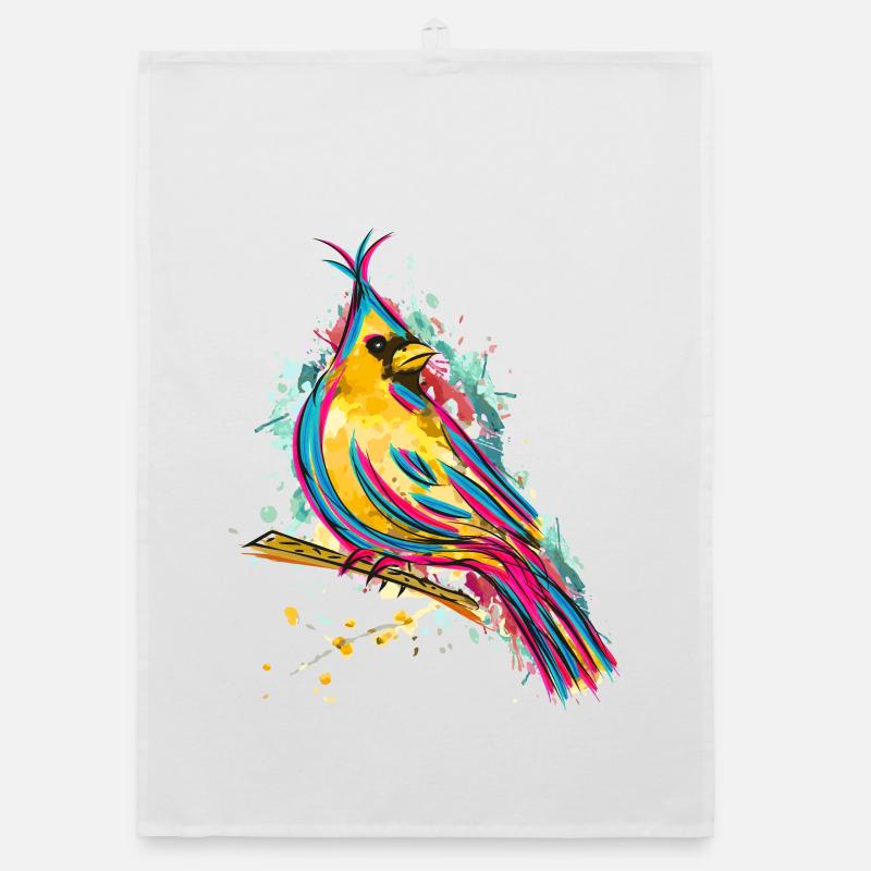 Oiseau coloré - dessin à l'aquarelle - bel oiseau - Torchon bio - blanc