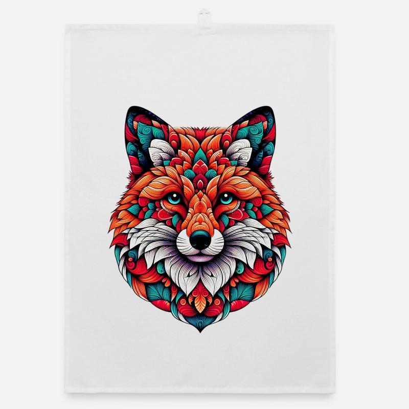 Fuchs mit Mandalas geschmückt - Organic Geschirrtuch - Weiß