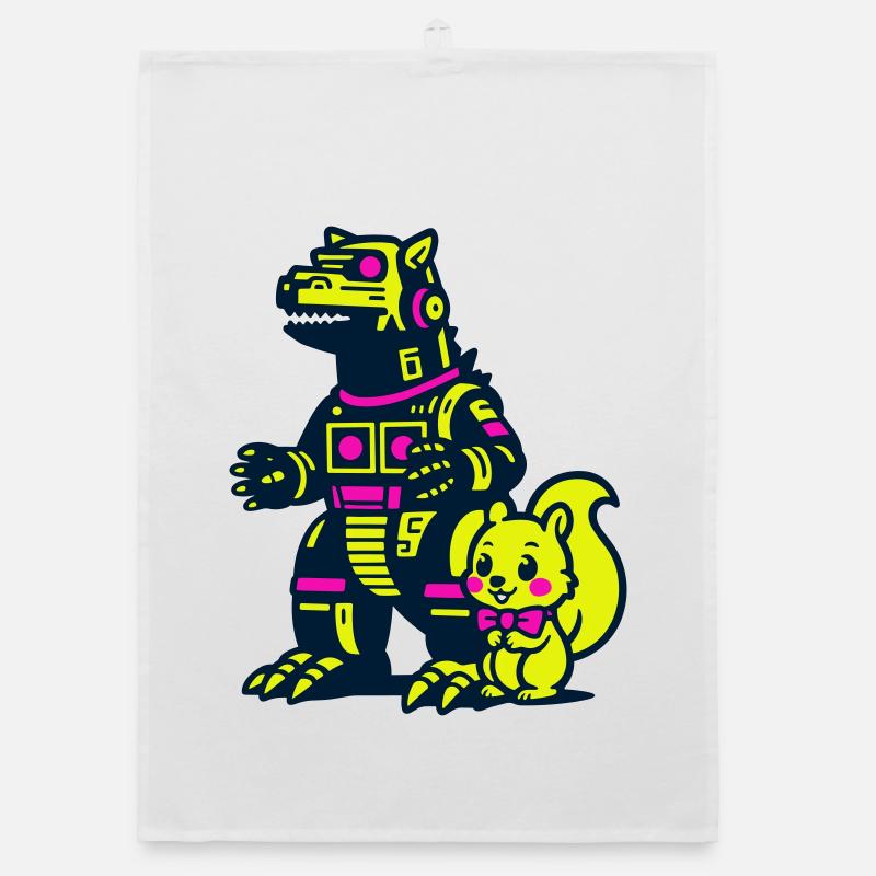 Mecha Dragon with Squirrel Organic dish towel