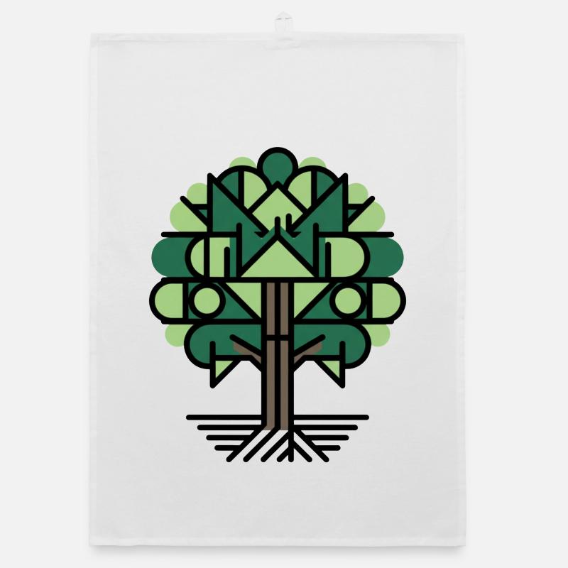 Geometric Tree Pattern Green Organic dish towel
