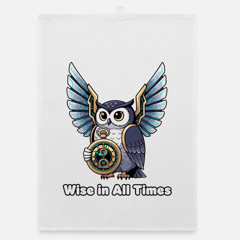 Wise Owl with Clock – Timeless Wisdom Organic dish towel