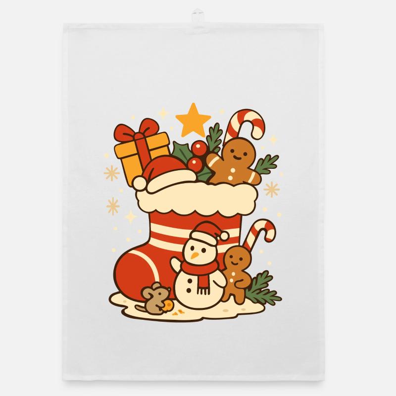 St. Nicholas Motif - Cute Boot with Figures Organic dish towel