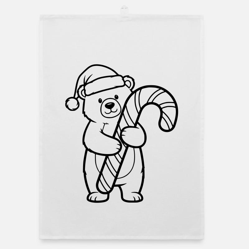 Petit ours de Noël mignon avec une canne d’orge d’orge Torchon bio