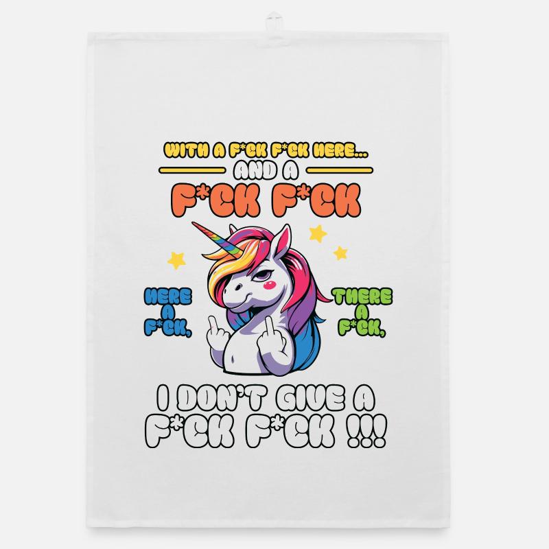 Buntes Einhorn mit frechem Spruch Old Mcdonald Organic Geschirrtuch