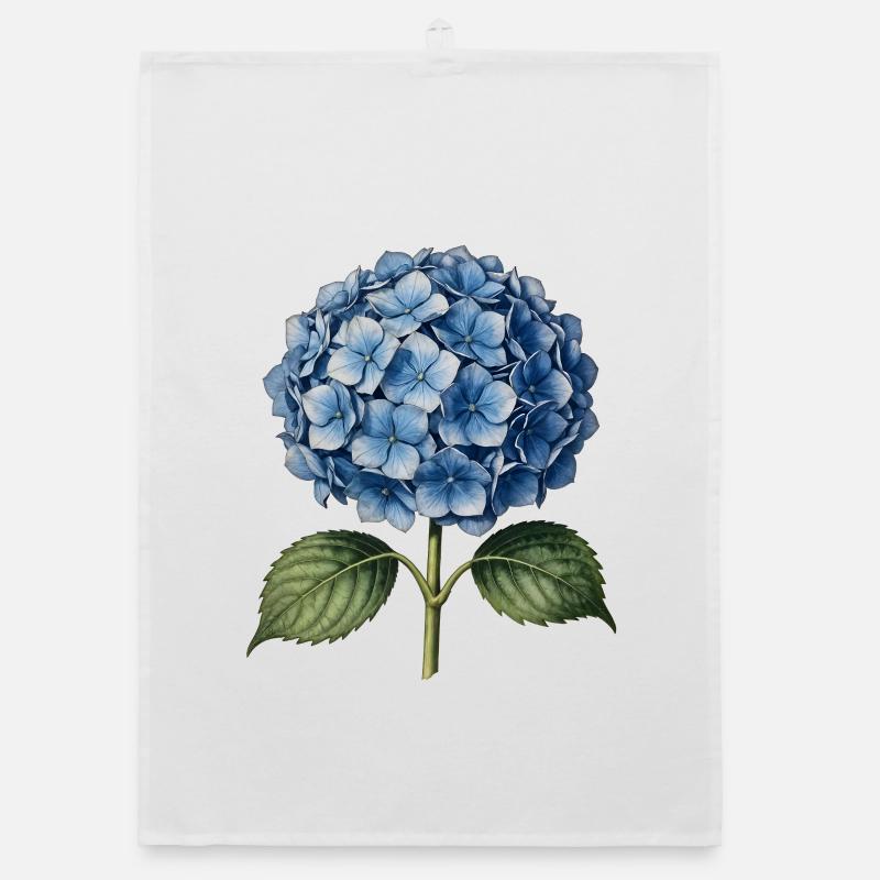 Illustrationsstich einer blauen Hortensie Organic Geschirrtuch