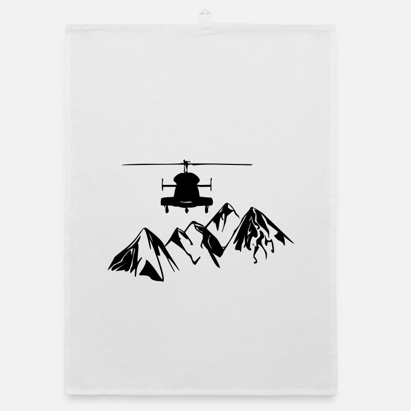 Helikopter mit Bergen - Organic Geschirrtuch - Weiß