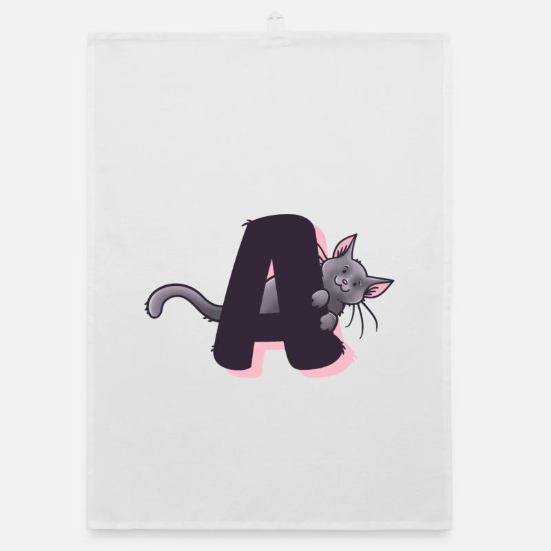 Katze Buchstabe A - Organic Geschirrtuch - Weiß