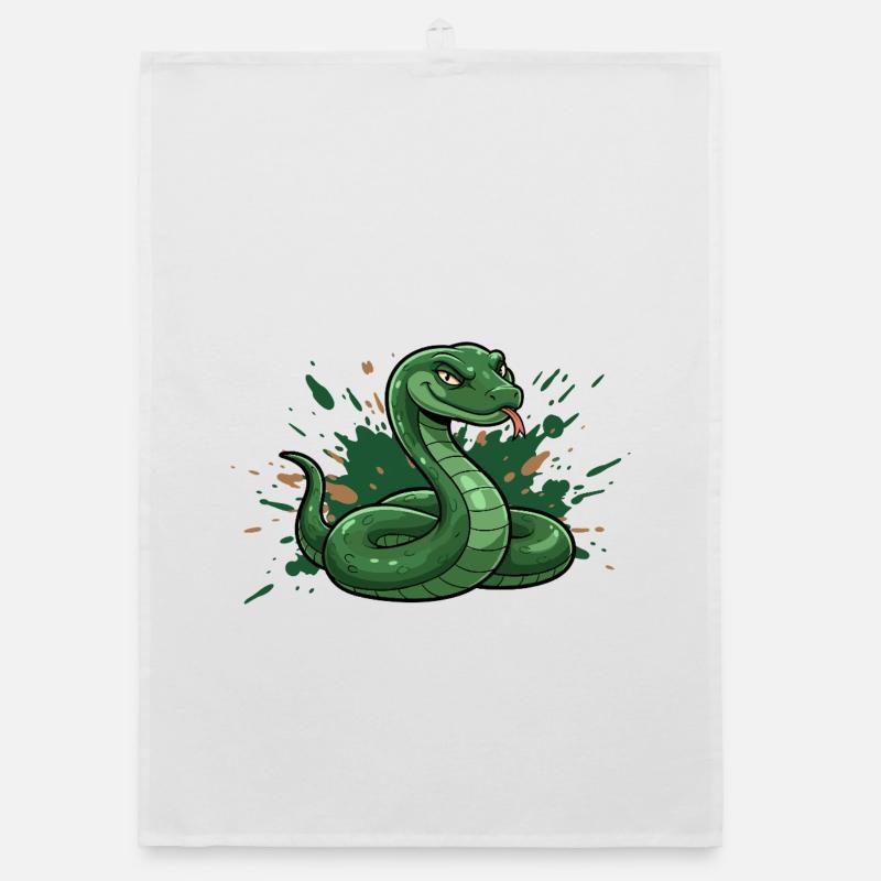 Serpent de dessin animé vert avec éclaboussures Torchon bio