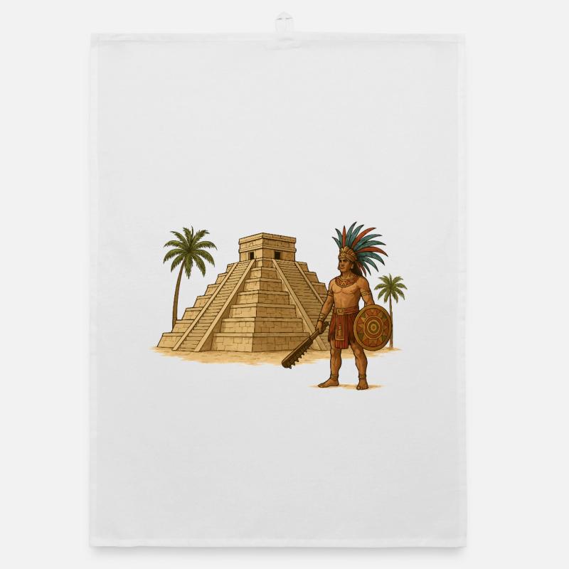 Mayan Pyramid Warrior Organic dish towel