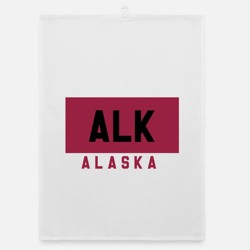 Alaska Typography in Ruby Color Organic dish towel