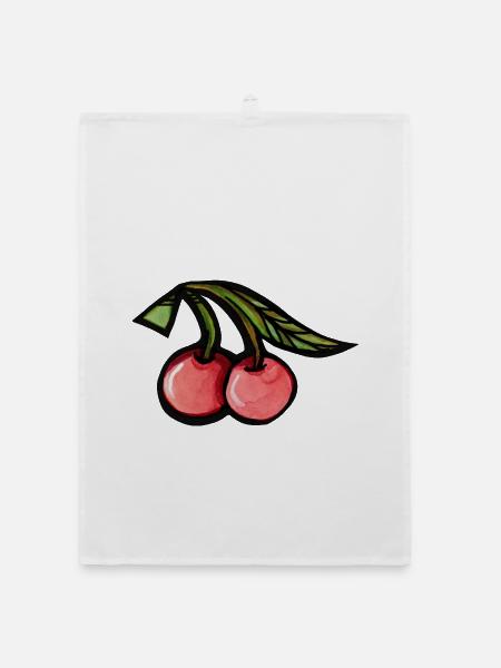 Vibrant Cherries Aquarell Duo - Organic Geschirrtuch - Weiß - Vorne