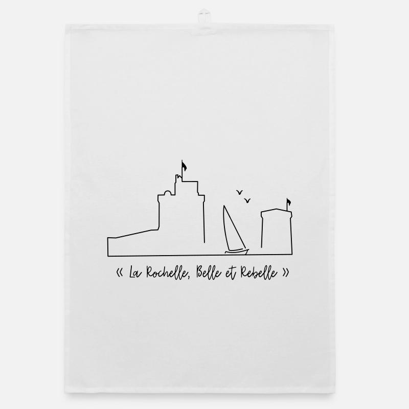 La Rochelle design noir - by Nicolas Poitevin - Torchon bio - blanc