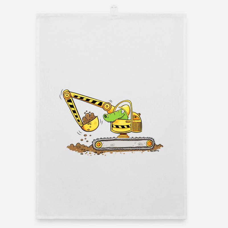 Excavator with crocodile Construction site Excavator driver boys Organic dish towel