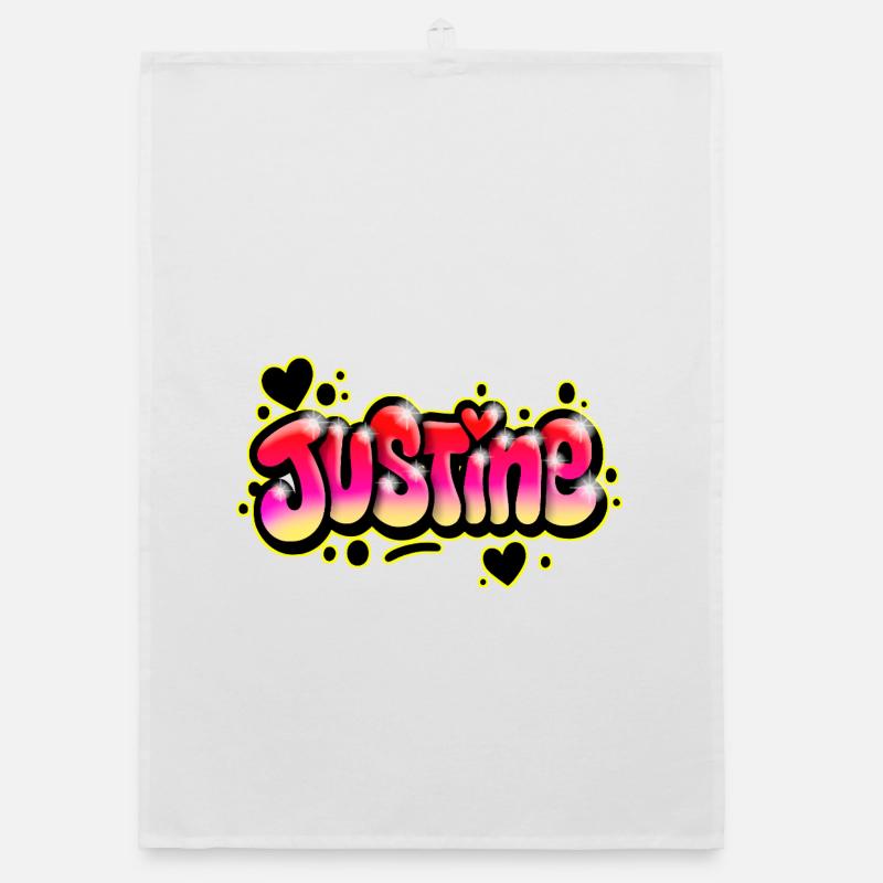 Justine Graffiti Name Printable Bubbles Hearts Organic dish towel
