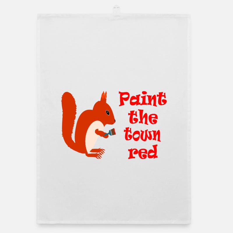 Squirrel Painter: Paint the Town Red Organic dish towel