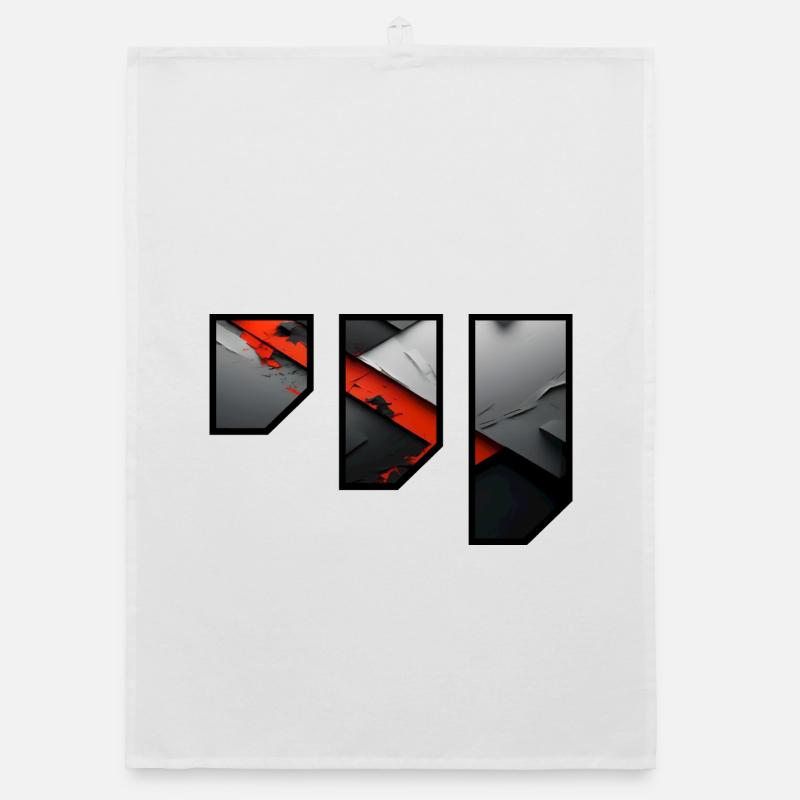 Motif abstrait de déchirure rouge et gris - Torchon bio - blanc