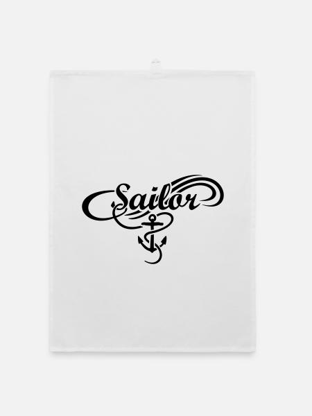 Sailor Waves Anchor Sail Sailing - Organic dish towel - white - Front