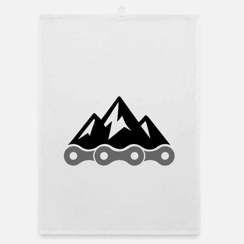 Logo de vélo de gravier – Chaîne de vélo avec silhouette de montagne - Torchon bio - blanc