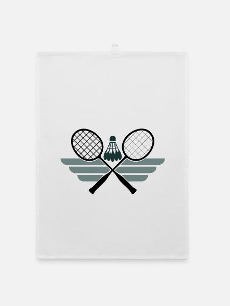 Badminton Emblem – Crossed Rackets & Shuttlecock - Organic dish towel - white - Front