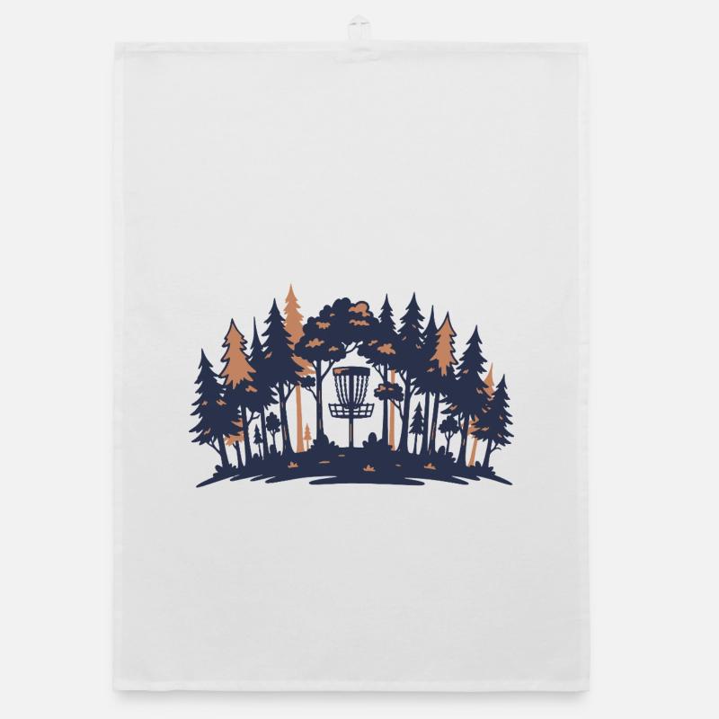 Disc Golf Scene Forest Basket Silhouette Organic dish towel