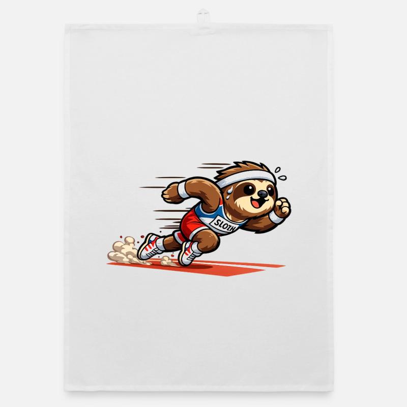 Sprinting sloth in running style Organic dish towel