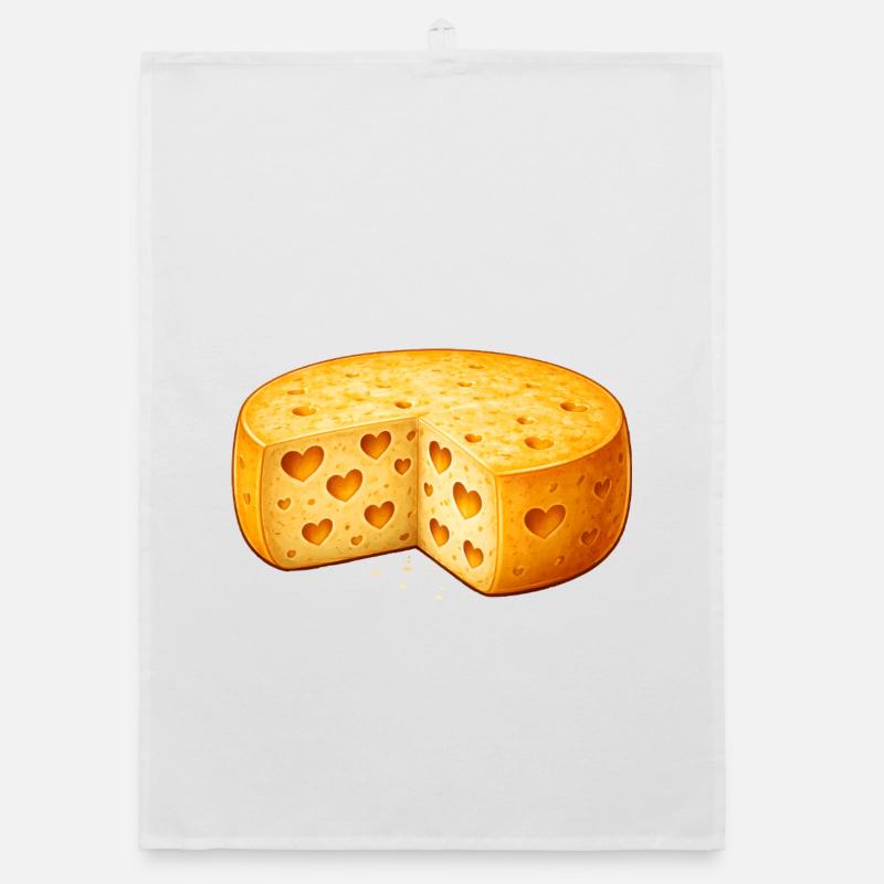 Motiv eines Käselaibs mit herzförmigen Löchern Organic Geschirrtuch