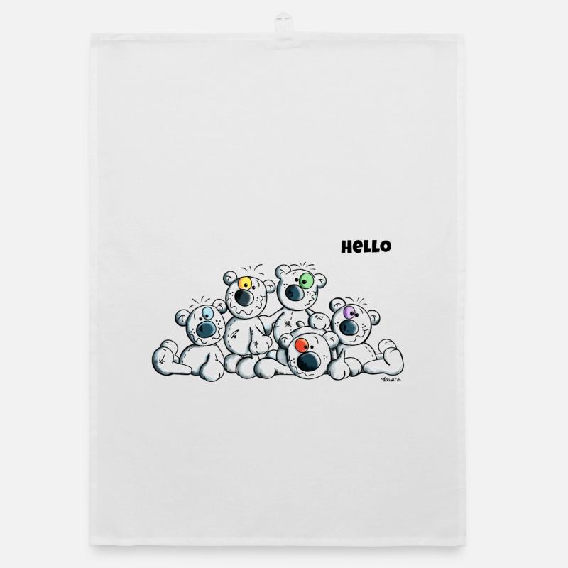 Hello Teddys - Polar Bear - Bears - Comic - Organic dish towel - white