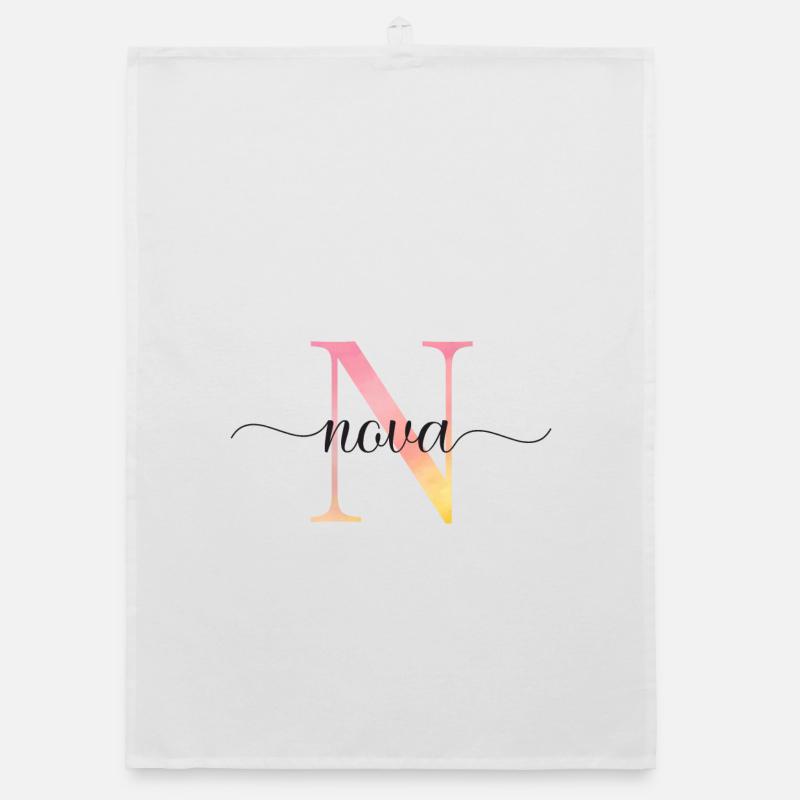 N | Monogram | Name | Nova |Watercolor Organic dish towel