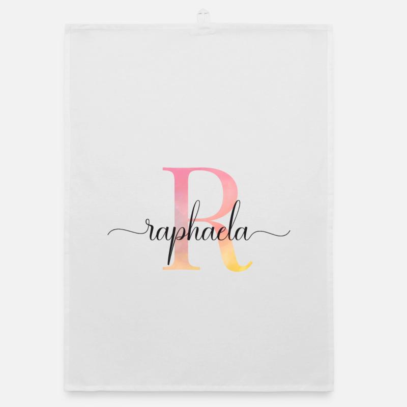 L | Monogramme | Nom | Raphaëla |Aquarelle Torchon bio