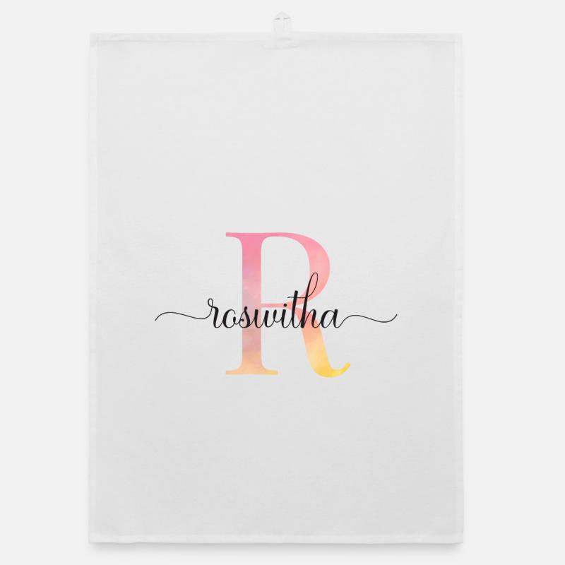 L | Monogramme | Nom | Roswitha |Aquarelle Torchon bio