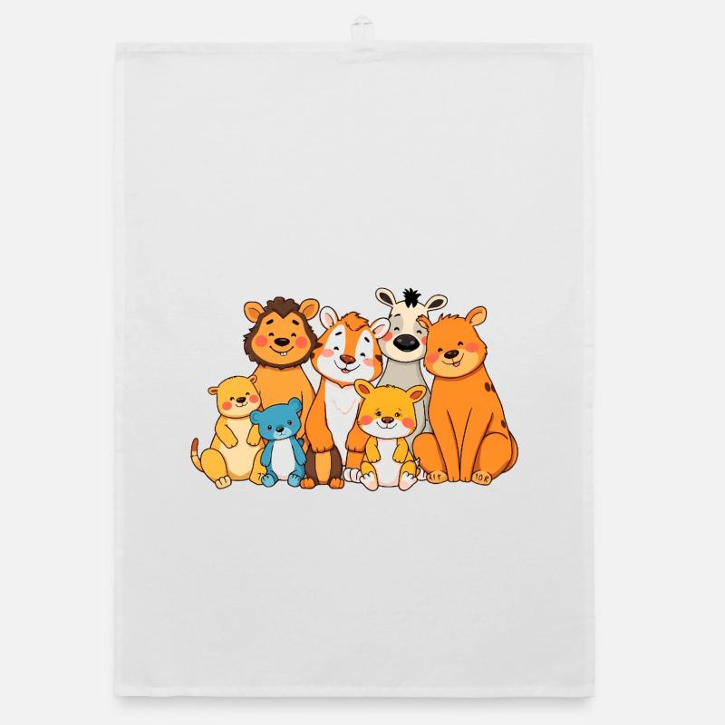 Verspielte Tierfamilie Comic Design Organic Geschirrtuch