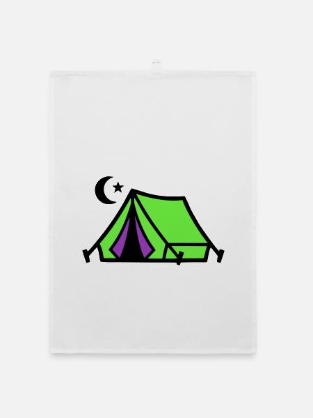 Camping Tent Moon Graphic - Organic dish towel - white - Front