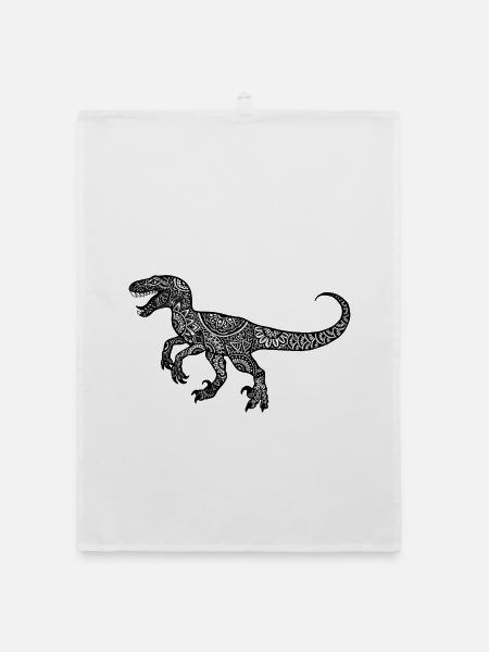 Verzierter Dino Mandala Rex - Organic Geschirrtuch - Weiß