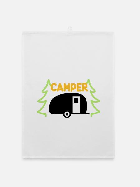 Camper - ready for vacation - Organic dish towel - white - Front