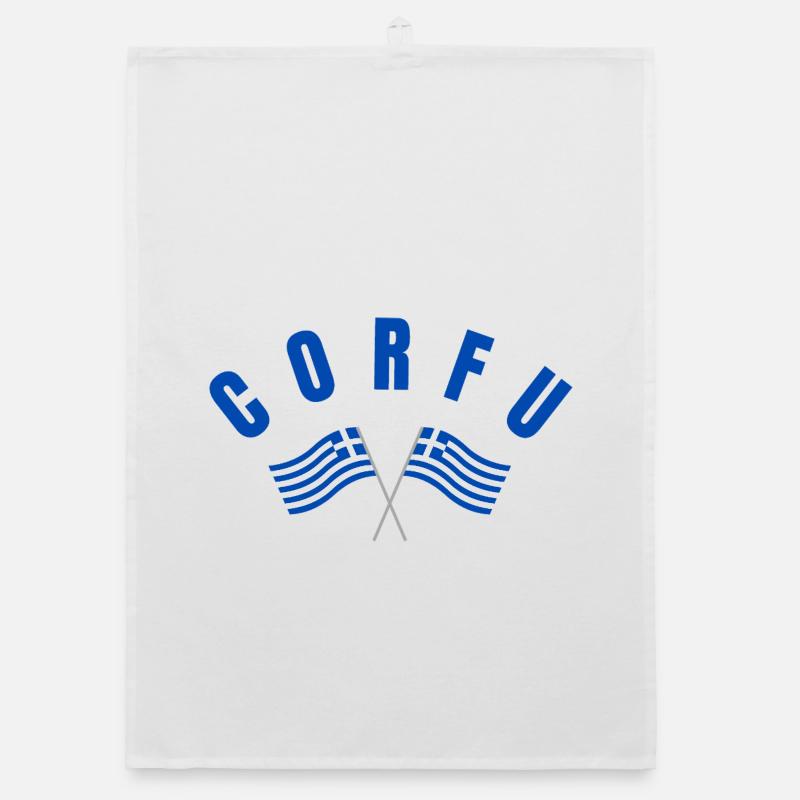 Corfou avec drapeaux grecs croisés Torchon bio