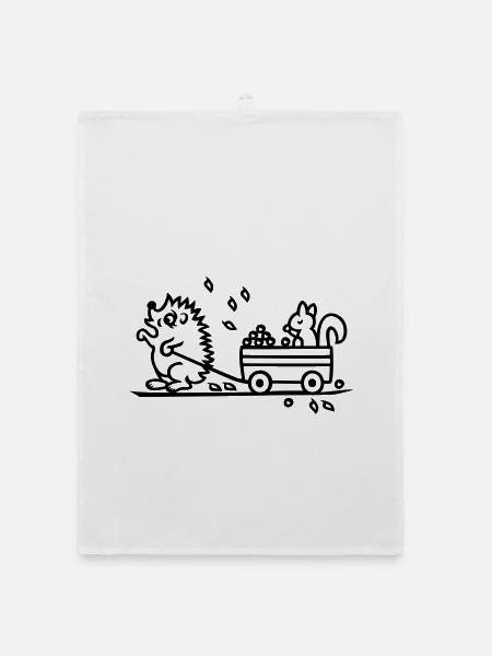 Igel mit Eichhörnchen - Organic Geschirrtuch - Weiß