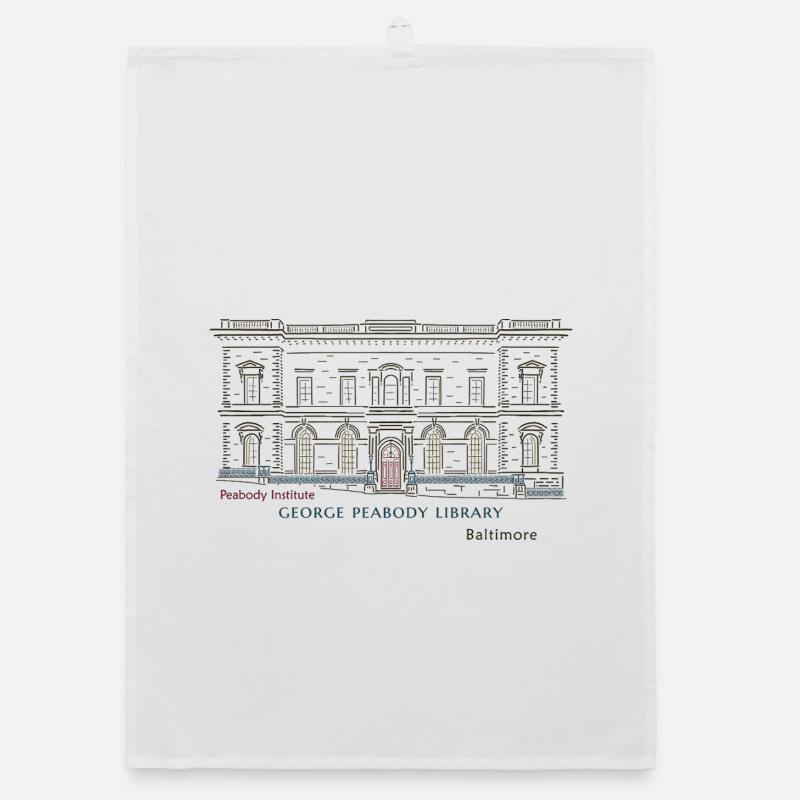 Baltimore, Hand Drawing George Peabody Library Organic dish towel