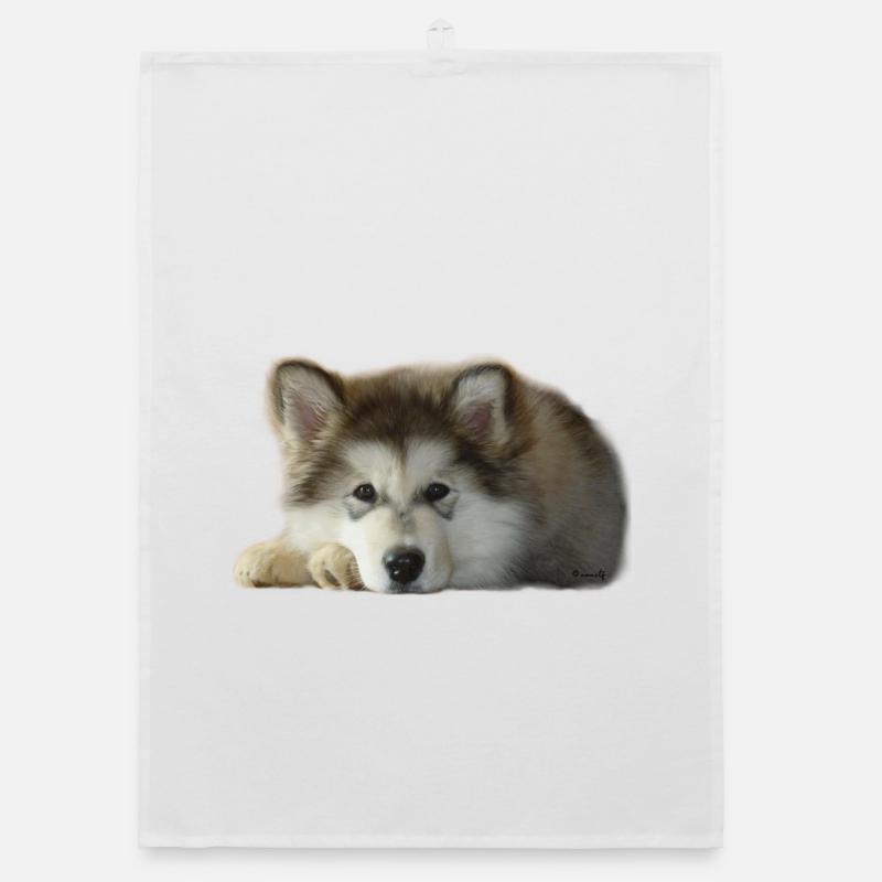 Maia Malamute Welpe - Organic Geschirrtuch - Weiß